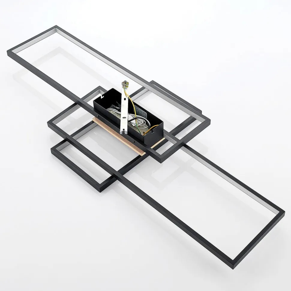 Lindby LED plafondlamp Emiljan, zwart, dimbaar, aluminium