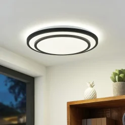 Lindby LED plafondlamp Essina, zwart, metaal, CCT, dimbaar.