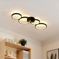 Lindby LED plafondlamp Evengeline, zwart, aluminium, 88 cm