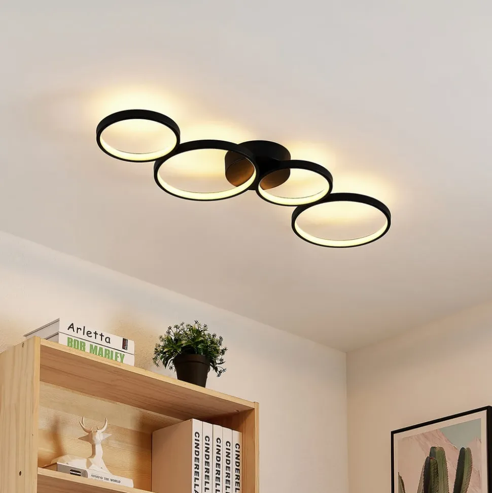 Lindby LED plafondlamp Evengeline, zwart, aluminium, 88 cm