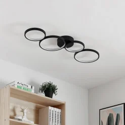 Lindby LED plafondlamp Evengeline, zwart, aluminium, 88 cm