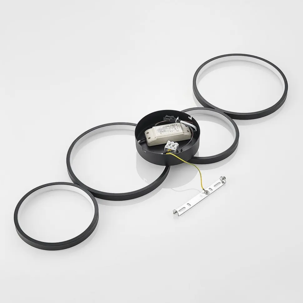 Lindby LED plafondlamp Evengeline, zwart, aluminium, 88 cm