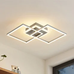 Lindby LED plafondlamp Fjardo, hoekig, zilver, CCT, afstandsbediening