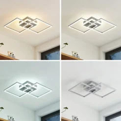 Lindby LED plafondlamp Fjardo, hoekig, zilver, CCT, afstandsbediening