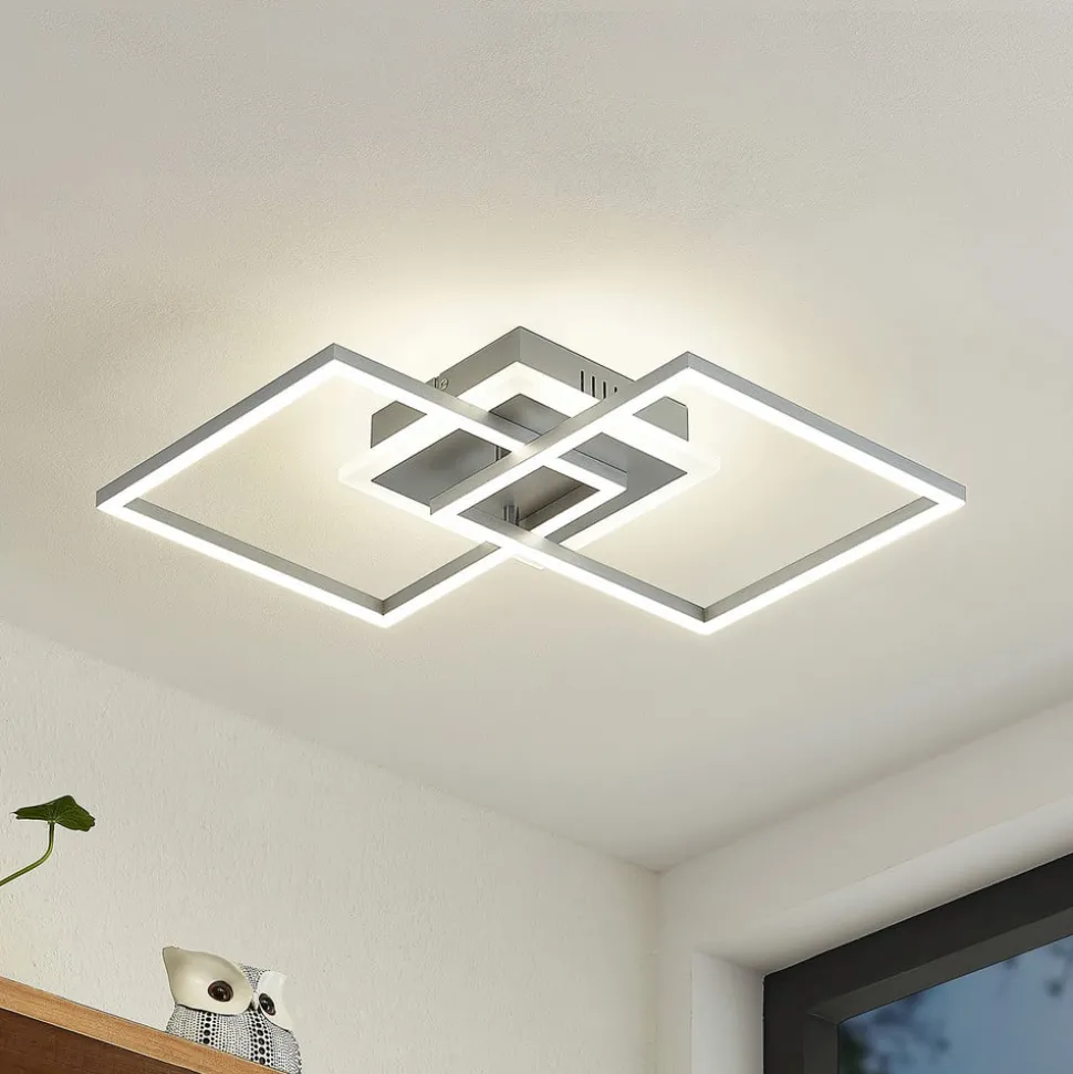 Lindby LED plafondlamp Fjardo, hoekig, zilver, CCT, afstandsbediening