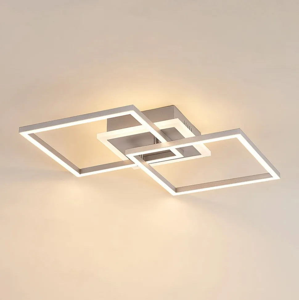 Lindby LED plafondlamp Fjardo, hoekig, zilver, CCT, afstandsbediening