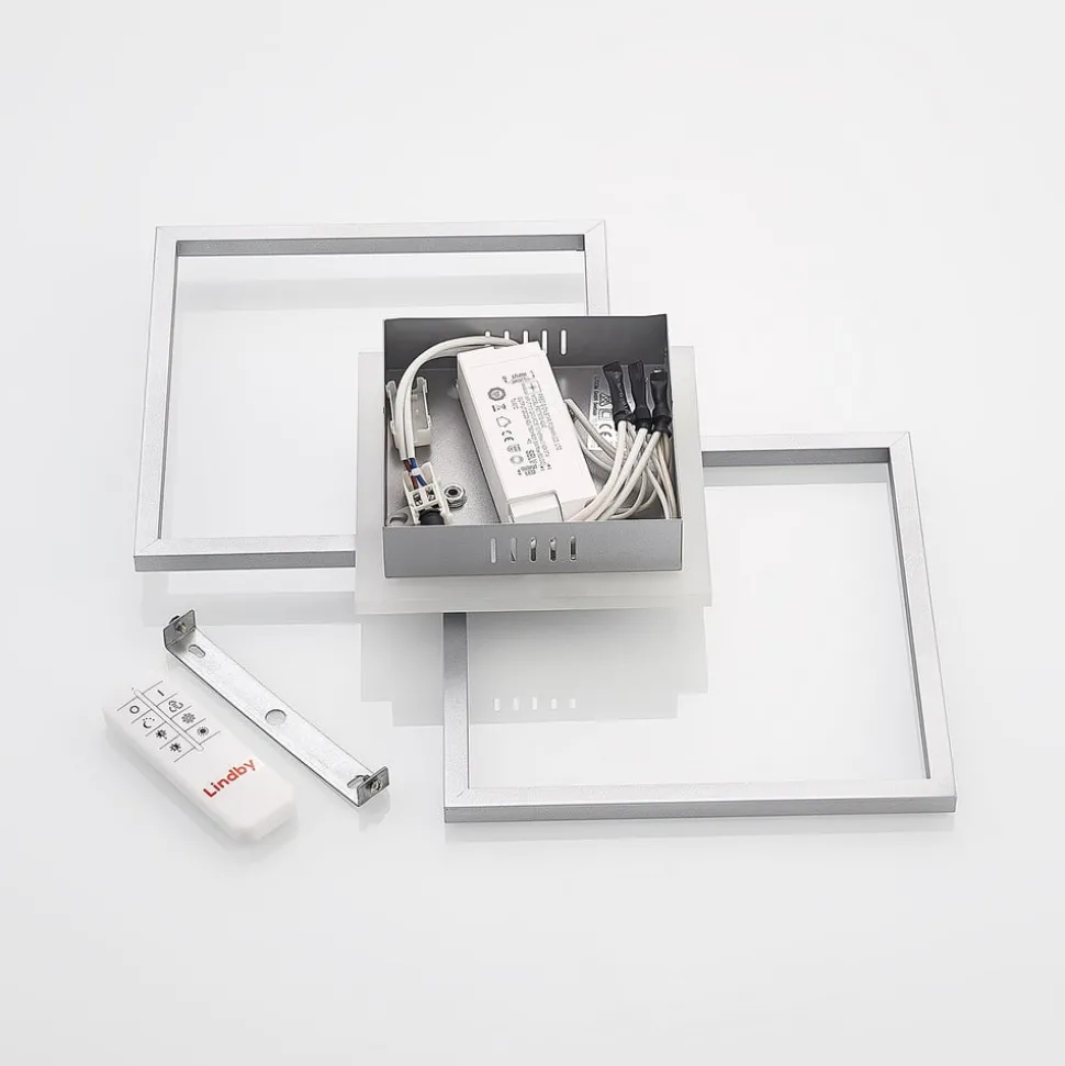 Lindby LED plafondlamp Fjardo, hoekig, zilver, CCT, afstandsbediening