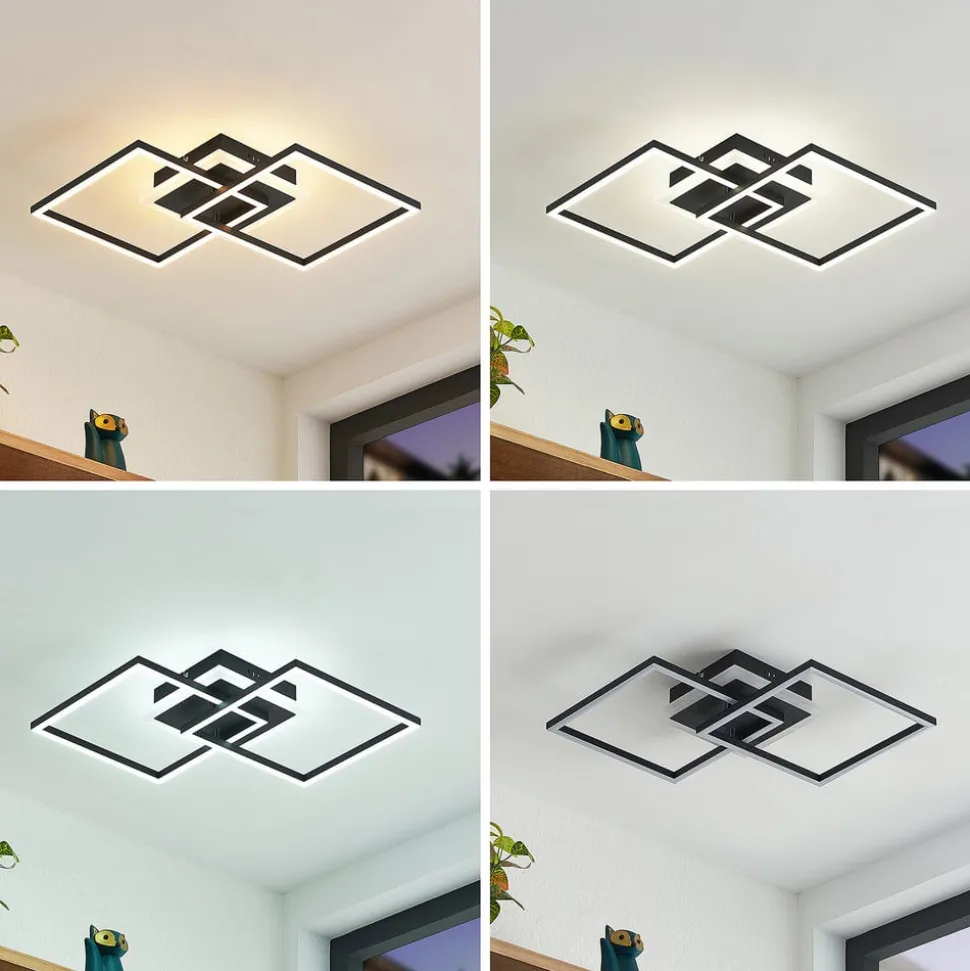 Lindby LED plafondlamp Fjardo, hoekig, zwart, CCT, afstandsbediening