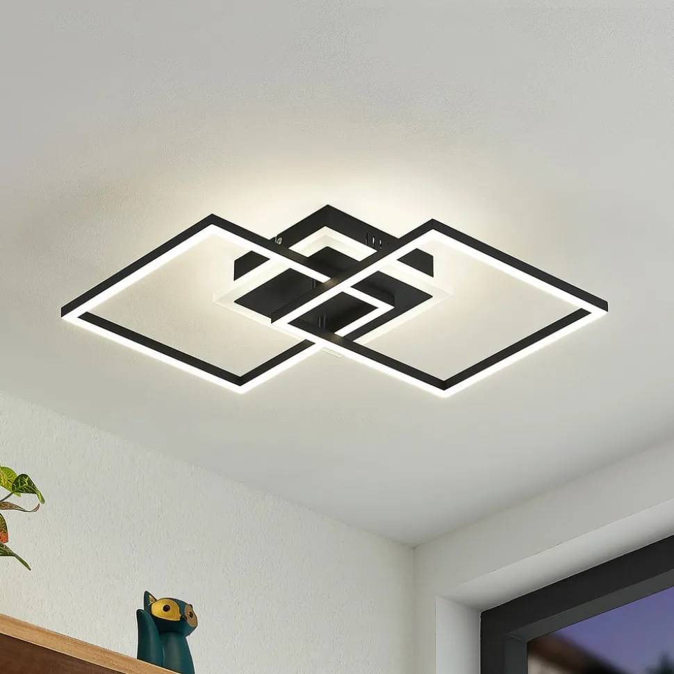 Lindby LED plafondlamp Fjardo, hoekig, zwart, CCT, afstandsbediening