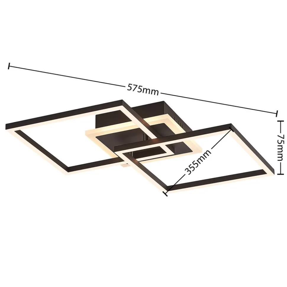 Lindby LED plafondlamp Fjardo, hoekig, zwart, CCT, afstandsbediening