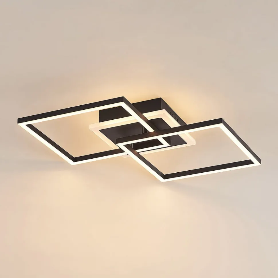 Lindby LED plafondlamp Fjardo, hoekig, zwart, CCT, afstandsbediening