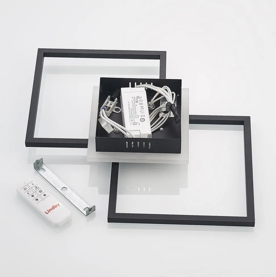 Lindby LED plafondlamp Fjardo, hoekig, zwart, CCT, afstandsbediening