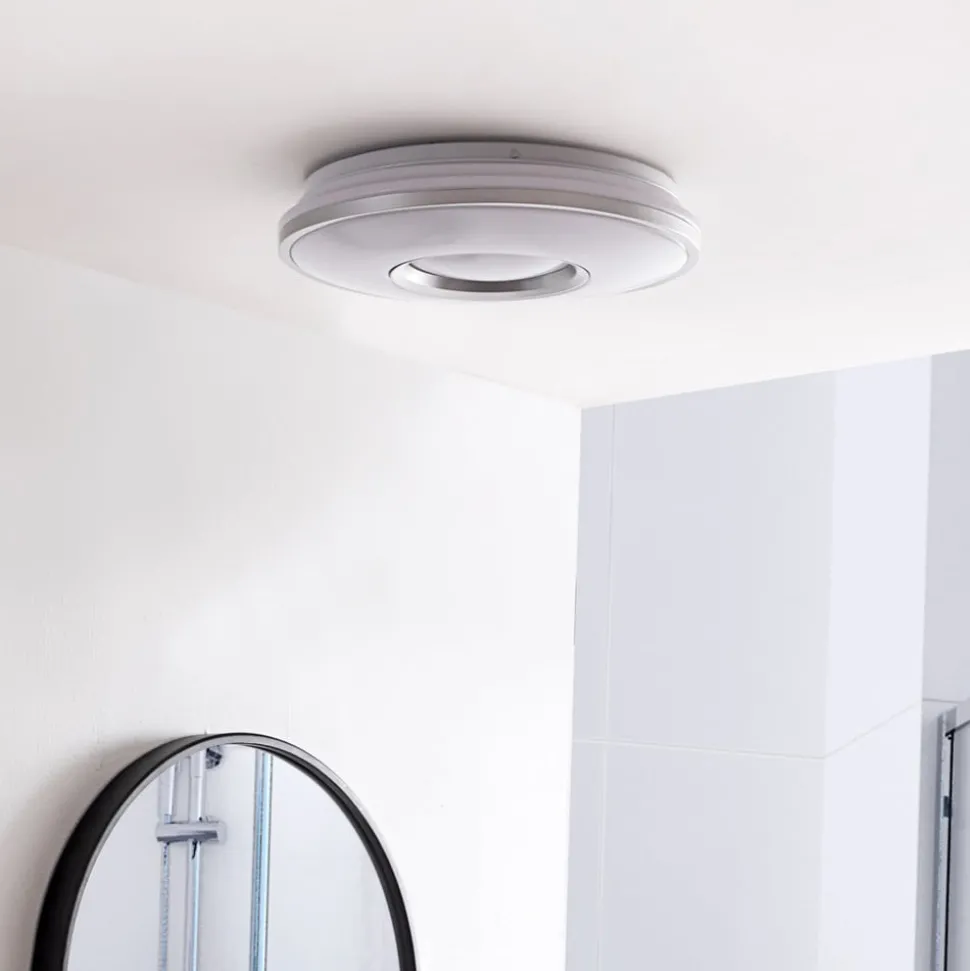 Lindby LED plafondlamp Furgo, zilver/wit, kunststof, IP44