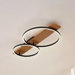 Lindby LED plafondlamp Galad, zwart, hout, 2-lamps, 75 cm
