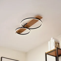 Lindby LED plafondlamp Galad, zwart, hout, 2-lamps, 75 cm