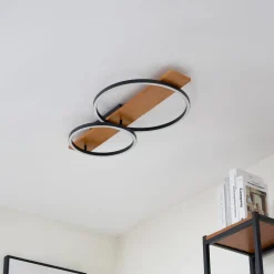 Lindby LED plafondlamp Galad, zwart, hout, 2-lamps, 75 cm