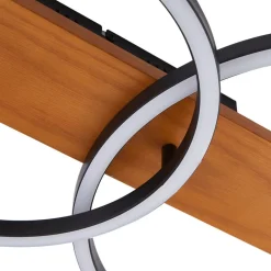 Lindby LED plafondlamp Galad, zwart, hout, 2-lamps, 75 cm