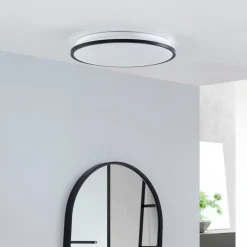 Lindby LED plafondlamp Glane, Ø 38 cm, zwart/wit, IP44