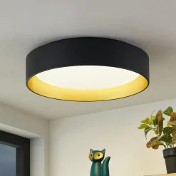 Lindby LED plafondlamp Gracjan, zwart, metaal, CCT, Ø45cm