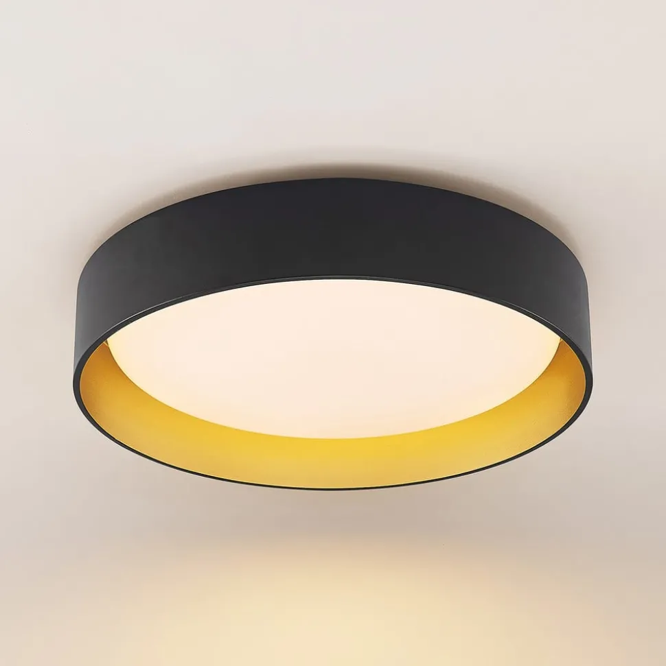 Lindby LED plafondlamp Gracjan, zwart, metaal, CCT, Ø45cm