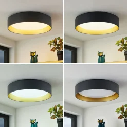 Lindby LED plafondlamp Gracjan, zwart, metaal, CCT, Ø45cm