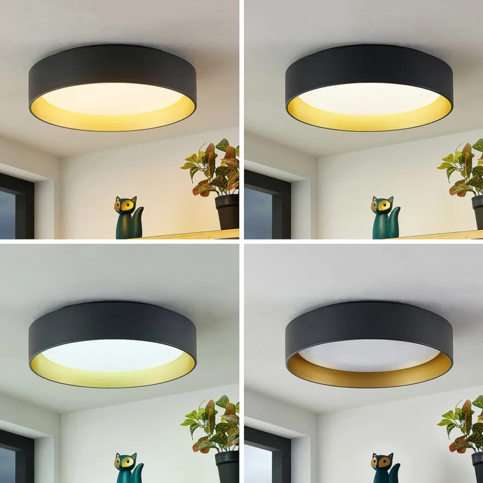 Lindby LED plafondlamp Gracjan, zwart, metaal, CCT, Ø45cm