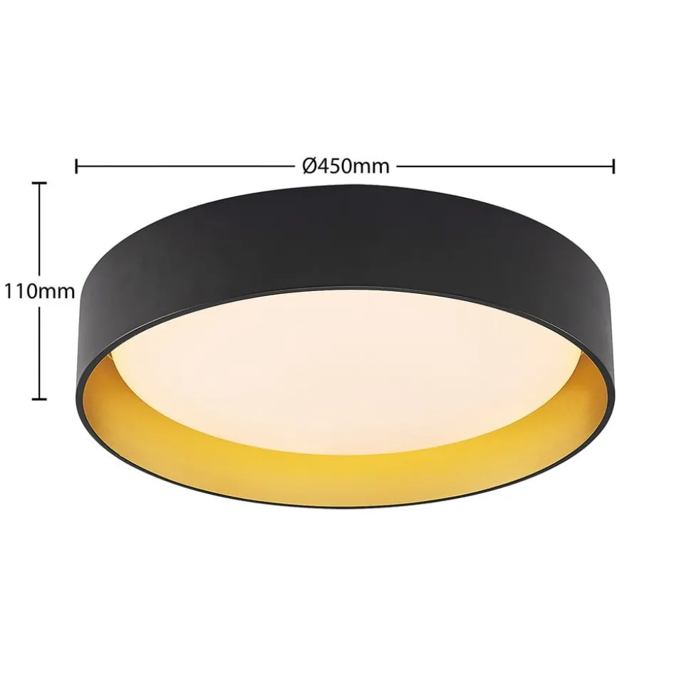Lindby LED plafondlamp Gracjan, zwart, metaal, CCT, Ø45cm