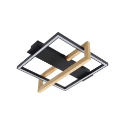 Lindby LED plafondlamp Holamu, 46cm, zwart, hout, metaal