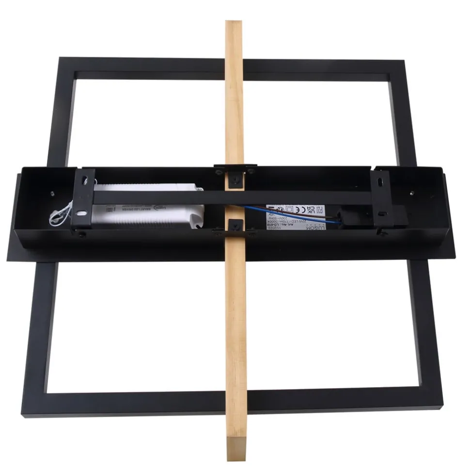 Lindby LED plafondlamp Holamu, 46cm, zwart, hout, metaal