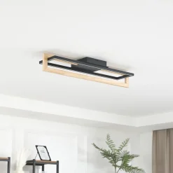 Lindby LED plafondlamp Holamu, 80 cm, hout