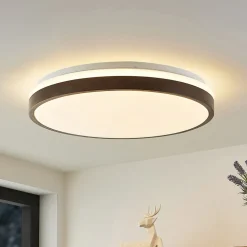 Lindby LED plafondlamp Hudsona, Ø 49 cm, hout, bruin