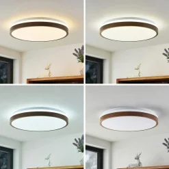 Lindby LED plafondlamp Hudsona, Ø 49 cm, hout, bruin