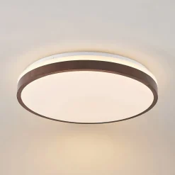Lindby LED plafondlamp Hudsona, Ø 49 cm, hout, bruin