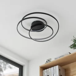 Lindby LED plafondlamp Kateryna, zwart, Ø 60 cm, dimbaar