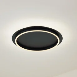 Lindby LED plafondlamp Kunis, zwart, kunststof, Ø 46 cm