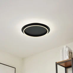 Lindby LED plafondlamp Kunis, zwart, kunststof, Ø 46 cm