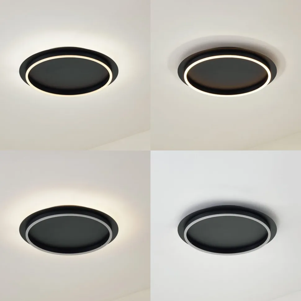 Lindby LED plafondlamp Kunis, zwart, kunststof, Ø 46 cm