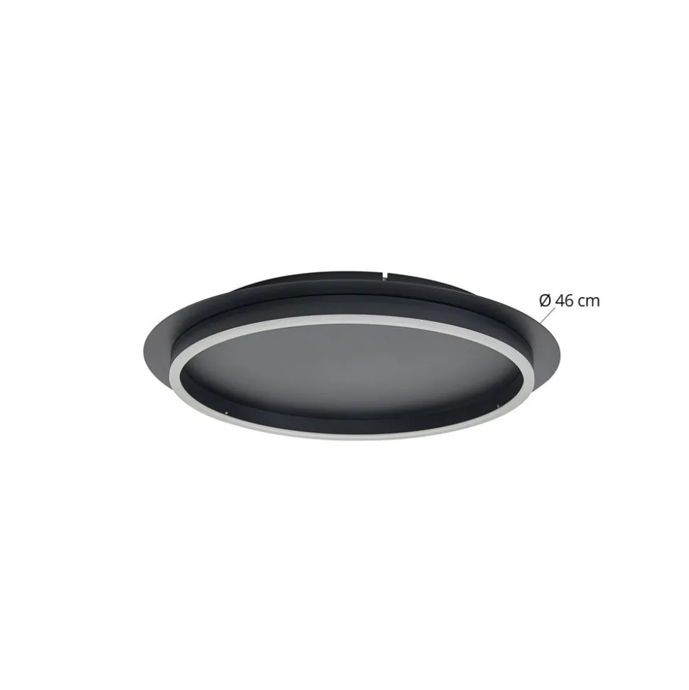 Lindby LED plafondlamp Kunis, zwart, kunststof, Ø 46 cm