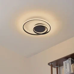 Lindby LED plafondlamp Kyron, zwart, aluminium, dimbaar, Ø45cm