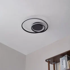 Lindby LED plafondlamp Kyron, zwart, aluminium, dimbaar, Ø45cm