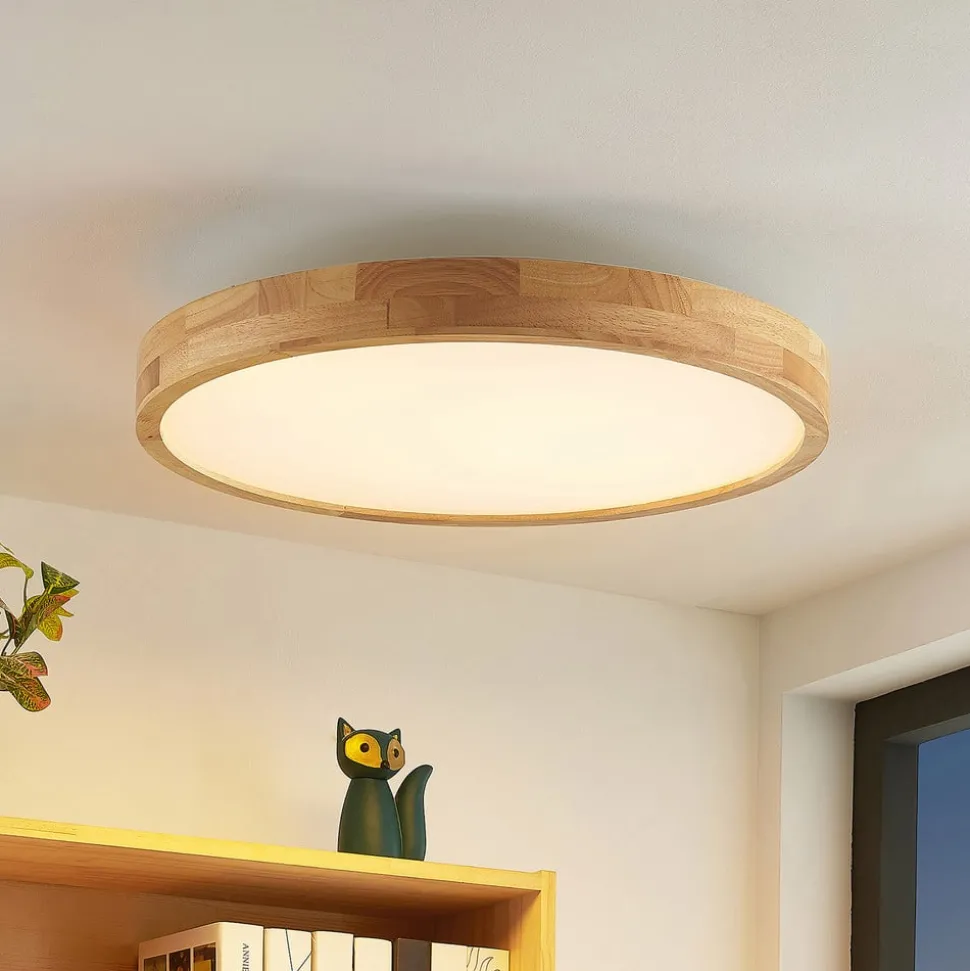Lindby LED plafondlamp Lanira, Ø 60 cm, hout, afstandsbediening, CCT