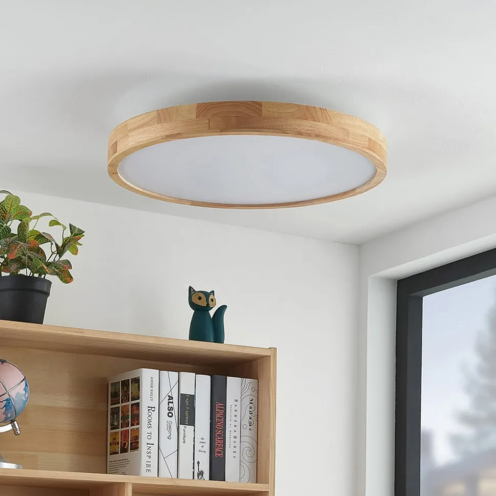 Lindby LED plafondlamp Lanira, Ø 60 cm, hout, afstandsbediening, CCT