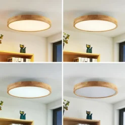 Lindby LED plafondlamp Lanira, Ø 60 cm, hout, afstandsbediening, CCT