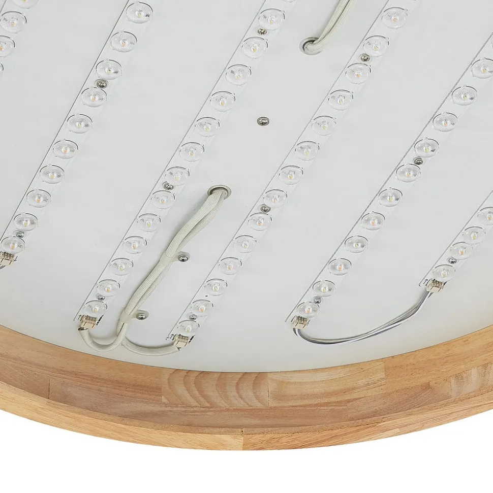 Lindby LED plafondlamp Lanira, Ø 60 cm, hout, afstandsbediening, CCT