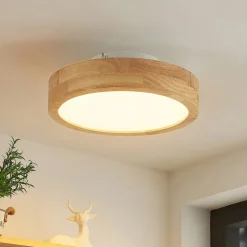 Lindby LED plafondlamp Lanira, Ø 30 cm, hout, afstandsbediening, CCT