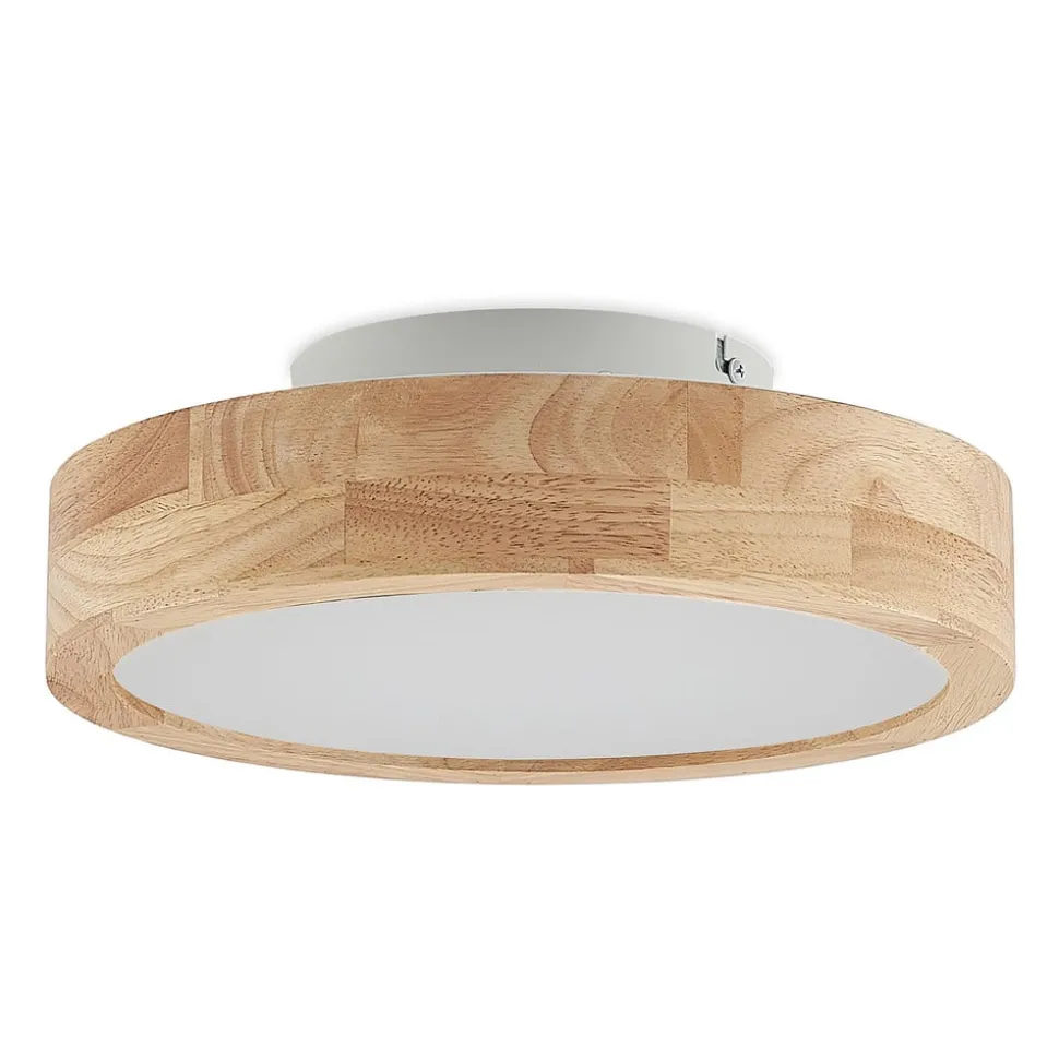 Lindby LED plafondlamp Lanira, Ø 30 cm, hout, afstandsbediening, CCT