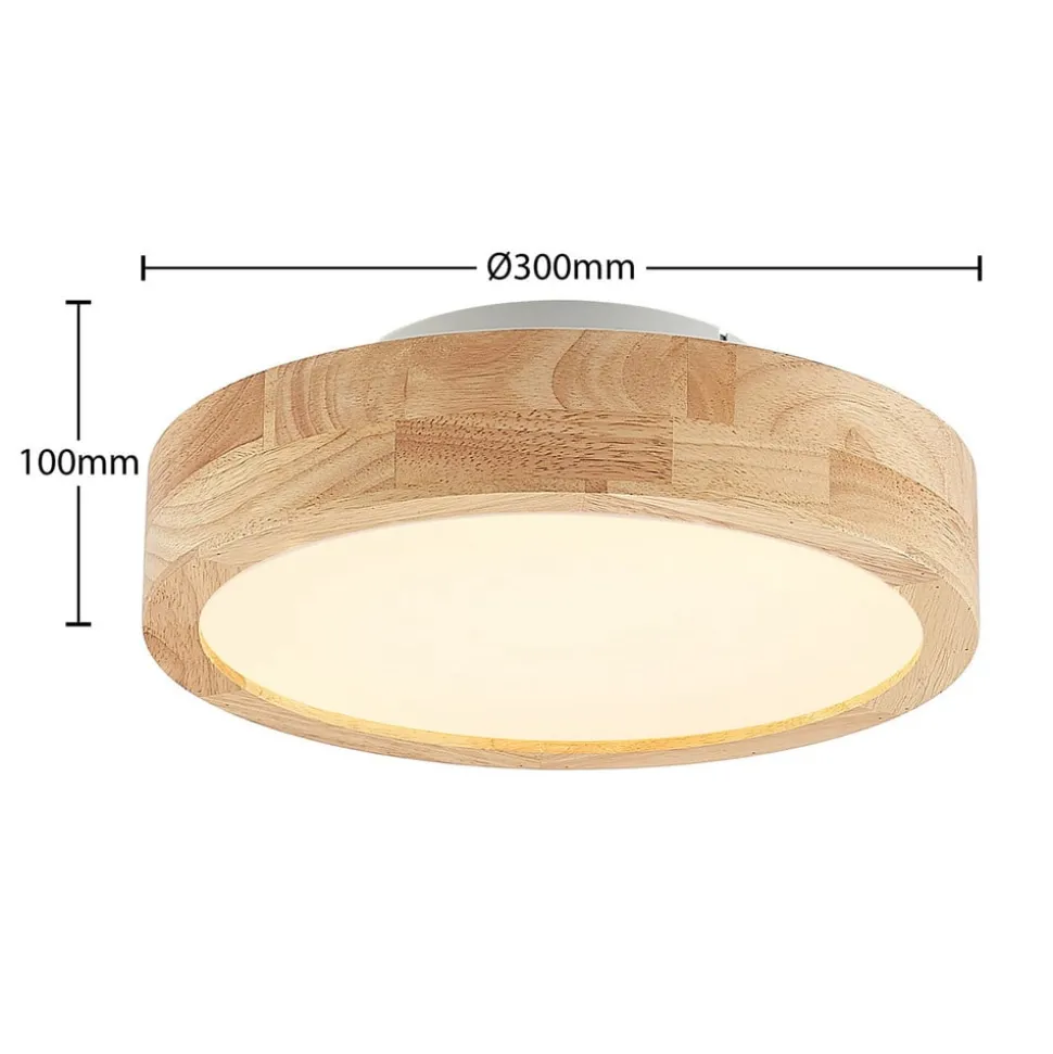 Lindby LED plafondlamp Lanira, Ø 30 cm, hout, afstandsbediening, CCT