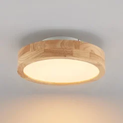 Lindby LED plafondlamp Lanira, Ø 30 cm, hout, afstandsbediening, CCT