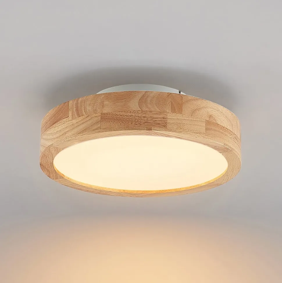 Lindby LED plafondlamp Lanira, Ø 30 cm, hout, afstandsbediening, CCT