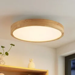 Lindby LED plafondlamp Lanira, Ø 50 cm, hout, afstandsbediening, CCT